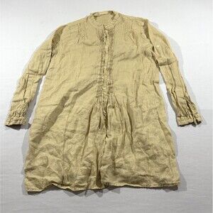 CP Shades Top Womens Beige Linen Tunic Long Sleeve Button Pleated Lagenlook Sz S